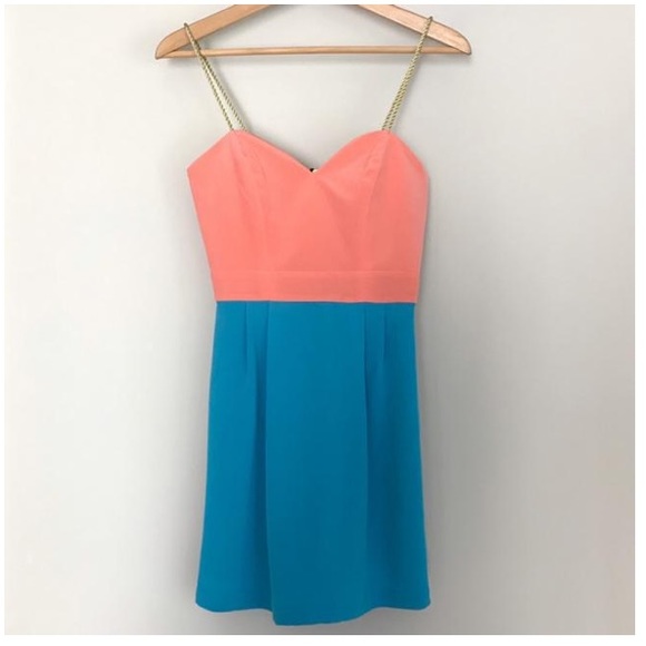 NAVEN Blue & Pink Colorblock Heartthrob Silk Dress - Picture 3 of 8